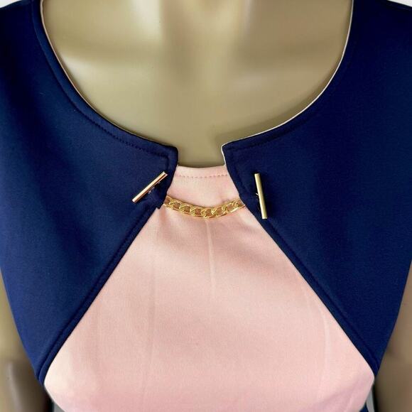 Enfocus Studio Sleeveless Sheath Scuba Pencil Dress Size 12 Colorblock Navy Pink - Picture 6 of 15